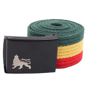 Rasta pasek parciany z metalową czarną klamrą - Lion of Judah